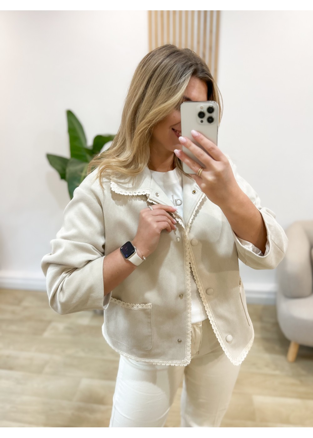 Kurtka kremowa imitacja zamszu