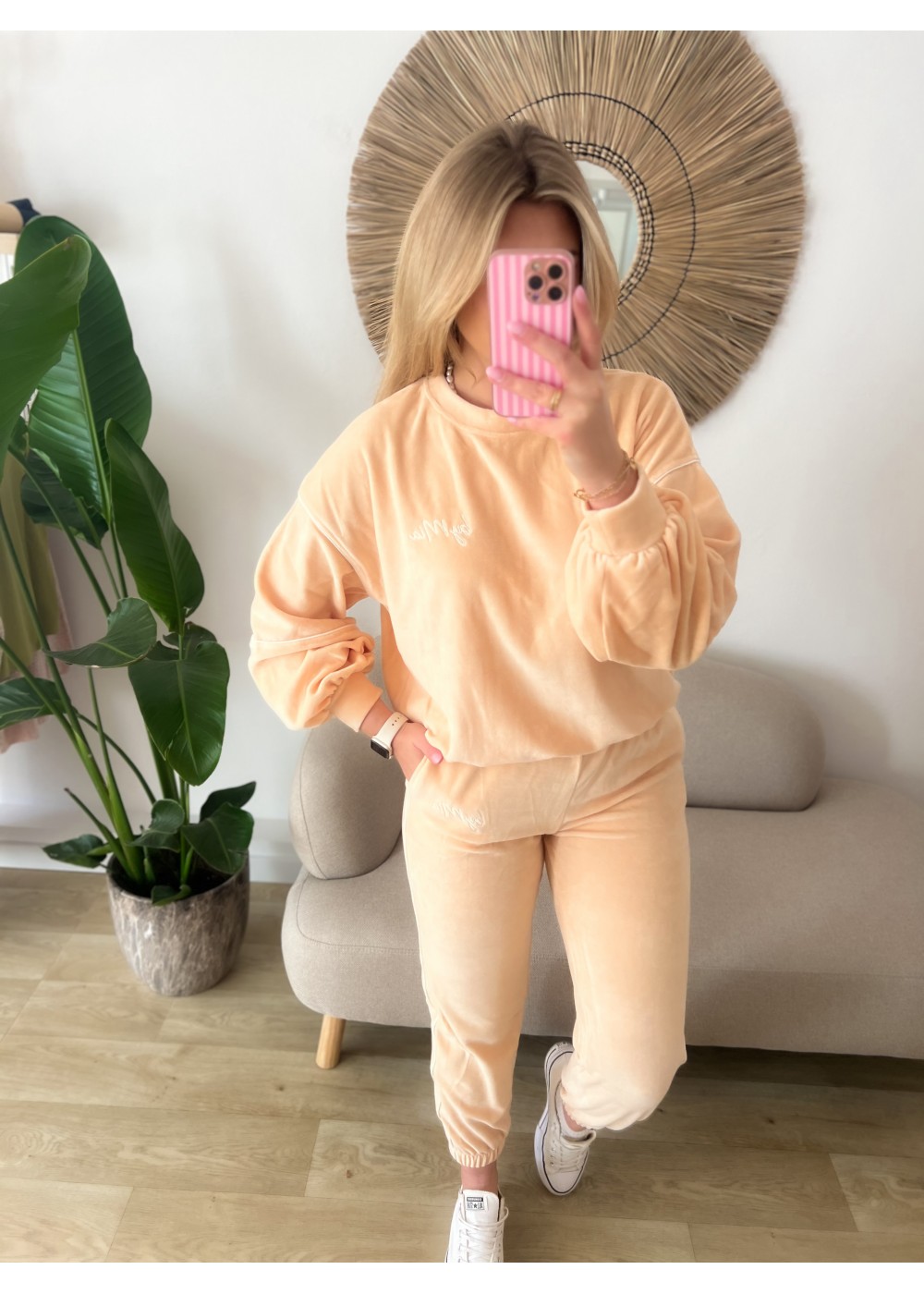 Komplet welurowy morela