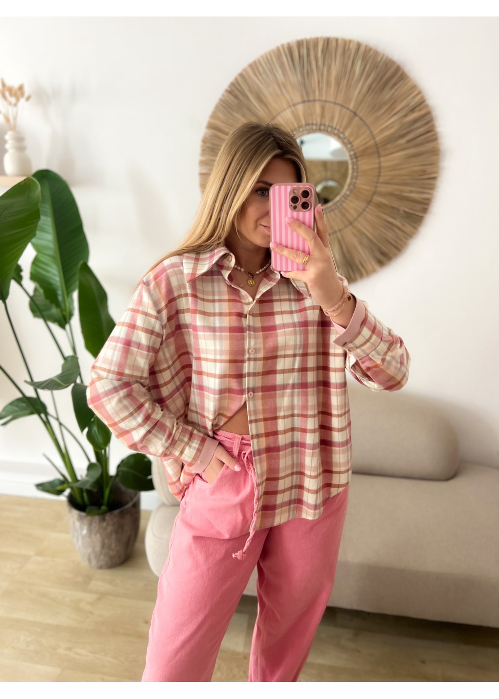 Koszula w kratę różowo...