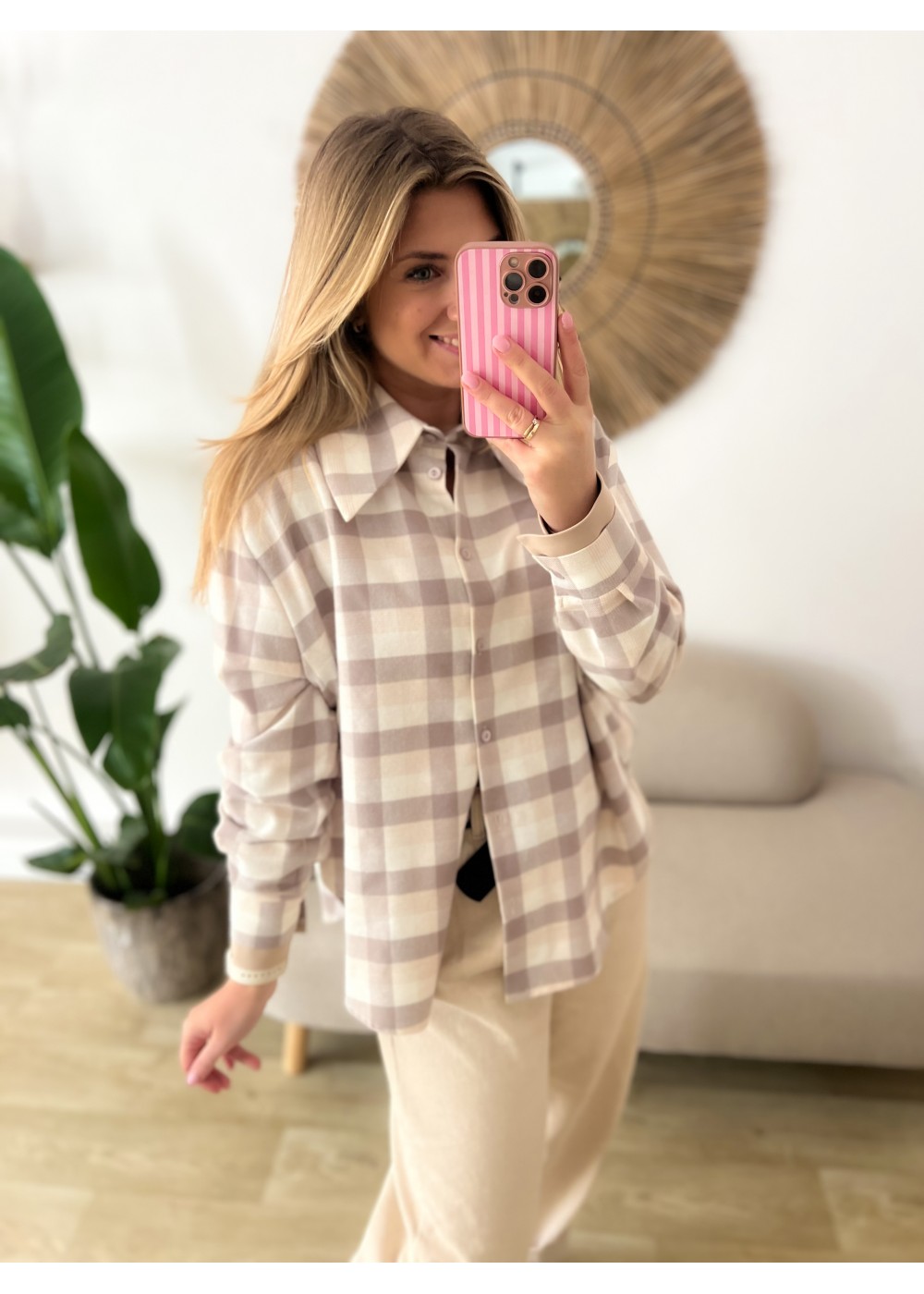 Koszula w kratę beżowa