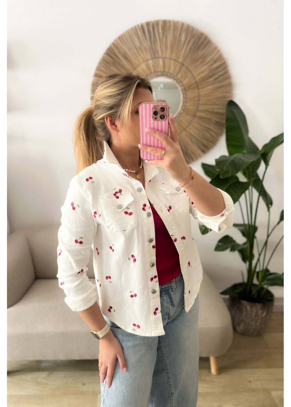 Kurtka koszulowa w wisienki