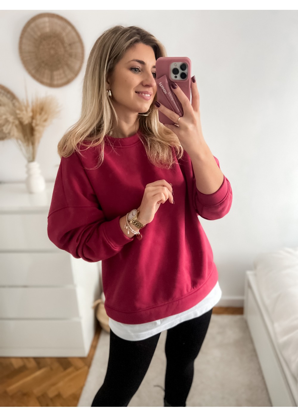 Bluza bordo z białym...